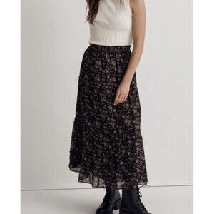 Madewell Crinkle Georgette Tiered Maxi Skirt in Blurred Blooms Size S